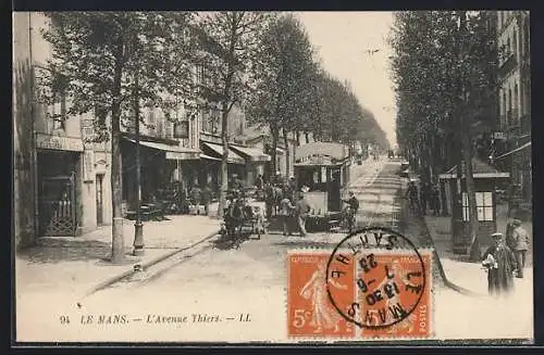 AK Le Mans, L`Avenue Thiers, Strassenbahn