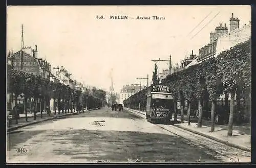 AK Melun, Avenue Thiers, Strassenbahn