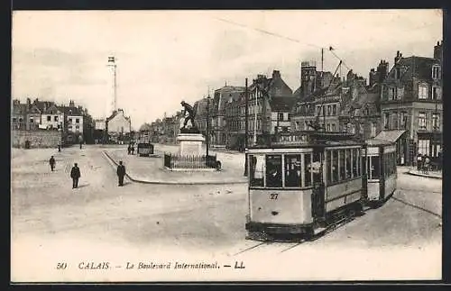 AK Calais, Le Boulevard International, Strassenbahn