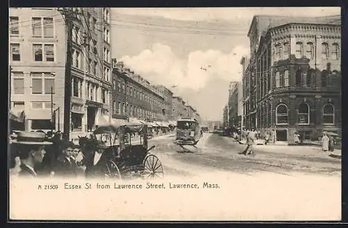 AK Lawrence /Mass., Essex St. from Lawrence Street, Strassenbahn