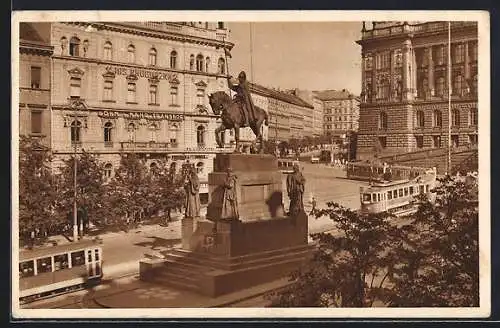 AK Prag, Vaclavske namesti, Strassenbahn