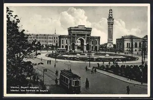 AK Constantinople, Vue Genérale de Bayazid, Strassenbahn