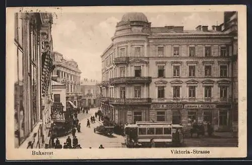 AK Bukarest, Strassenbahn auf der Viktoria-Strasse