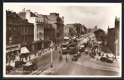 AK Edinburgh, Princes Street from West, Strassenbahn