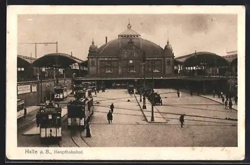 AK Halle, Partie am Hauptbahnhof, Strassenbahn