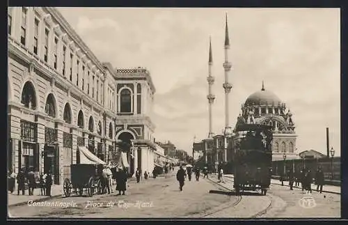 AK Constantinople, Place de Top-Hané, Strassenbahn