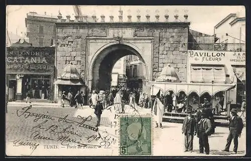 AK Tunis, Porte de France mit geschäftigem Treiben