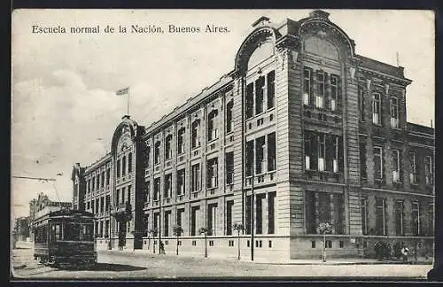 AK Buenos Aires, Escuela normal de la Nación, Strassenbahn