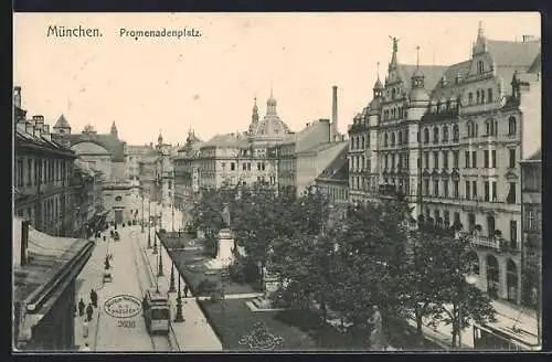 AK München, Promenadenplatz mit Strassenbahn