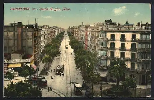 AK Barcelona, Ronda de San Pedro, Strassenbahnen