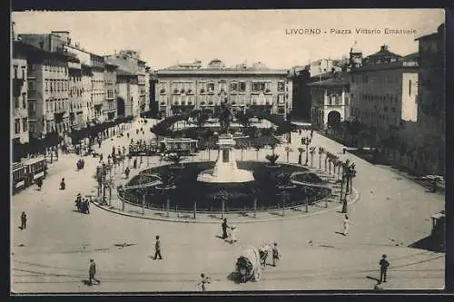 AK Livorno, Piazza Vittorio Emanuele, Strassenbahn