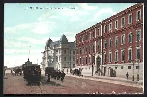 AK Alger, Caserne Lemercier et Kursaal, Strassenbahn