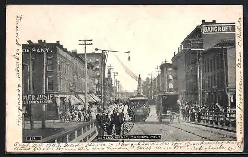 AK Saginaw /Mich., Genesee Avenue, Strassenbahn