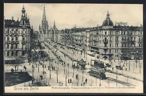 AK Berlin, Wittenbergplatz, Tauenzienstrasse und Kaiser Wilhelm-Gedächtniskirche mit Strassenbahn