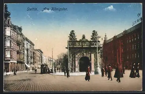 AK Stettin, Am Königstor, Strassenbahn