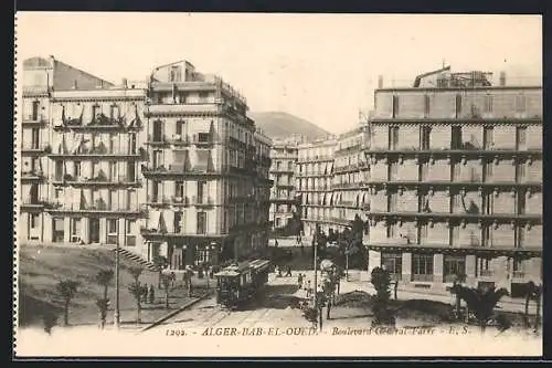 AK Alger-Bab-El-Oued, Boulevard General-Farre, Strassenbahn