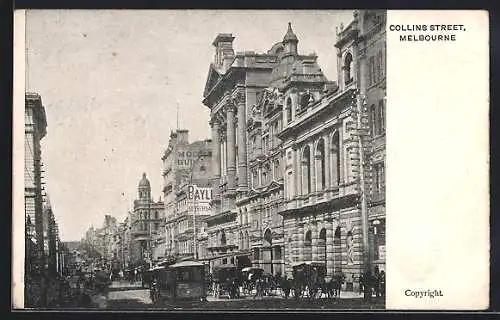 AK Melbourne, Collins Street, Strassenbahn