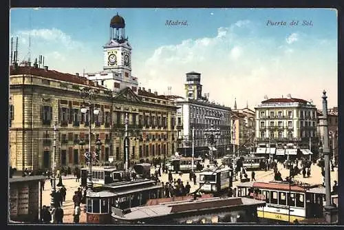 AK Madrid, Puerta del Sol, Strassenbahn