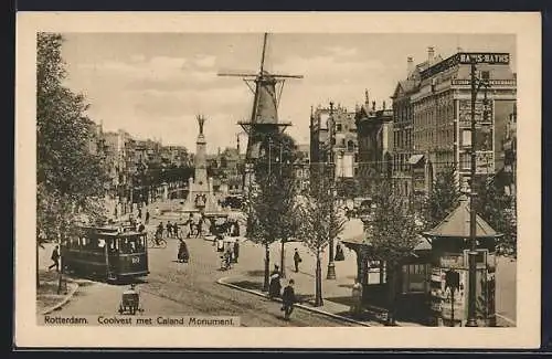 AK Rotterdam, Coolvest met Caland Monument, Strassenbahn