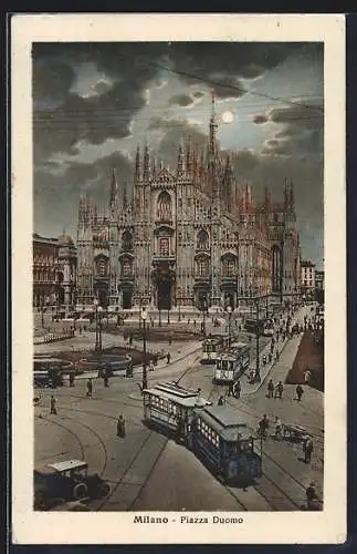 AK Milano, Piazza Duomo, Strassenbahn