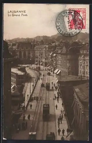 AK Lausanne, Le Grand Pont, Strassenbahn