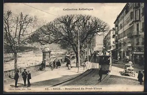 AK Nice, Boulevard du Pont-Vieux, Strassenbahn