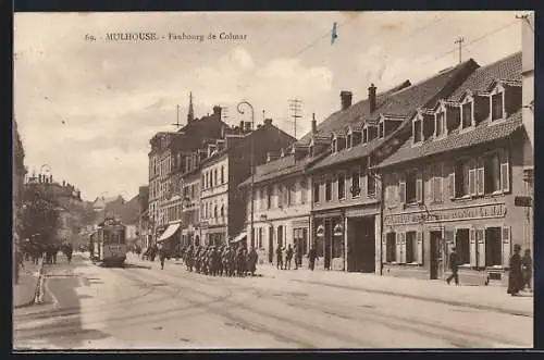 AK Mulhouse, Faubourg de Colmar mit Strassenbahn