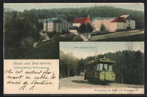 AK Drei-Aehren, Grand-Hotels Petitmange, Strassenbahn Drei-Aehren-Bahn