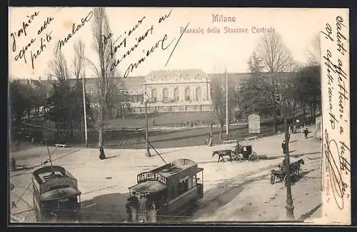 AK Milano, Piazzale della Stazione Centrale, Strassenbahn