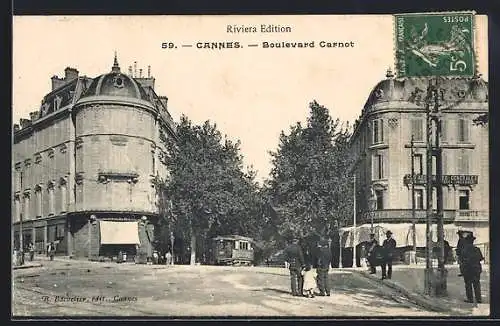 AK Cannes, Boulevard Carnot, Strassenbahn