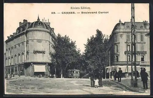 AK Cannes, Boulevard Carnot, Strassenbahn