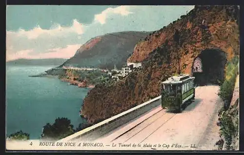 AK Èze, route de Beaulieu, Strassenbahn