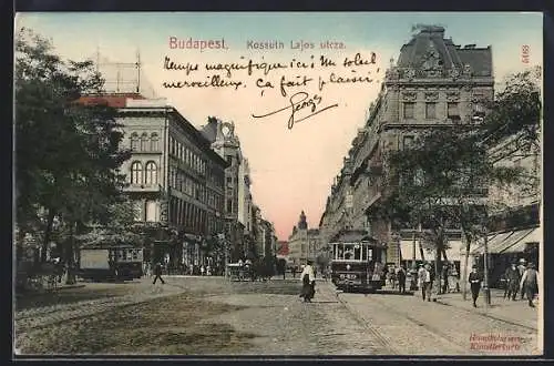 AK Budapest, Kossuth Lajos utcza, Strassenbahn