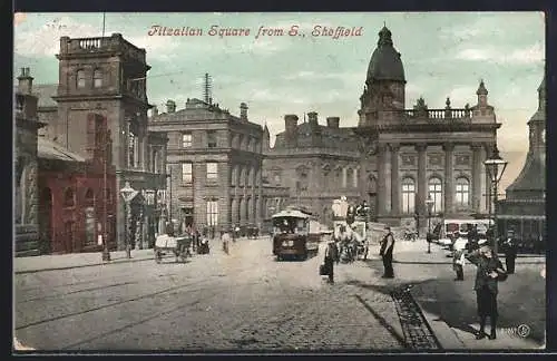 AK Sheffield, Fitzellan Square from S., Strassenbahn