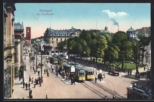 AK Stuttgart, Strassenbahnen am Schlossplatz