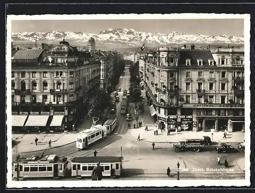 AK Zürich, Strassenbahnen in der Bahnhofstrasse