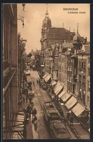 AK Amsterdam, Leidsche straat, Strassenbahn