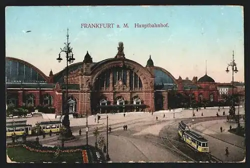 AK Frankfurt a. M., Strassenbahn vor dem Hauptbahnhof