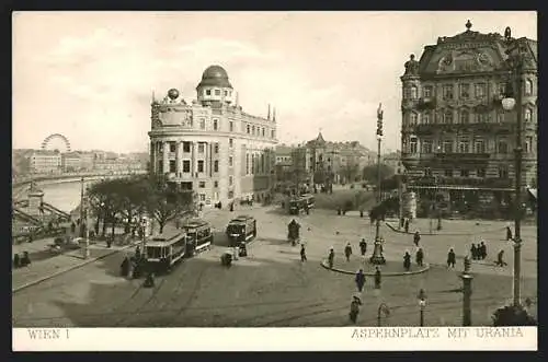 AK Wien, Aspernplatz mit Urania und Strassenbahn