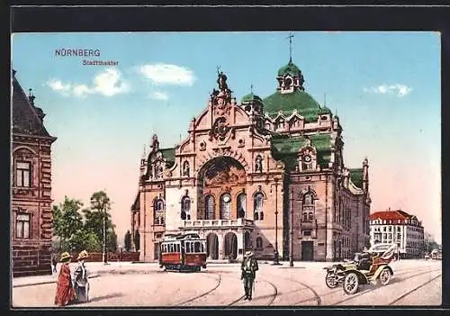 AK Nürnberg, Strassenbahn am Stadttheater