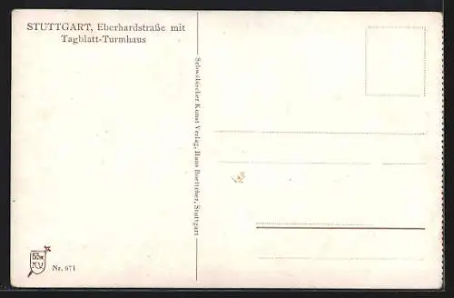 AK Stuttgart, Blick zum Tagblatt-Turmhaus, Strassenbahn