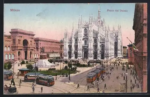 AK Milano, Piazza del Duomo, Strassenbahn