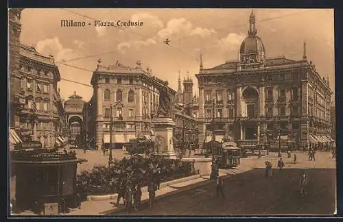 AK Milano, Piazza Cordusio, Strassenbahn