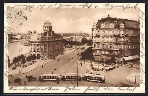 AK Wien, Aspernplatz mit Urania und Strassenbahn