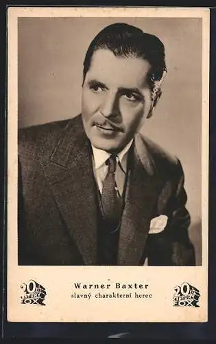 AK Schauspieler Warner Baxter mit Anzug und Krawatte