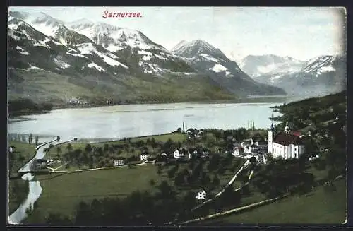 AK Sarnen, Sarnersee, Panorama mit Kirche