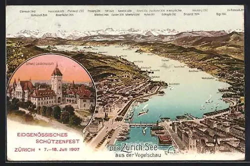 AK Zürich, Eidgenössisches Schützenfest 1907 mit dem Zürich-See