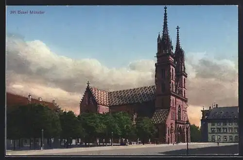 AK Basel, Münster mit Strassenpartie