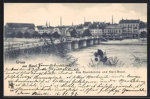 AK Basel, Alte Rheinbrücke und Klein-Basel