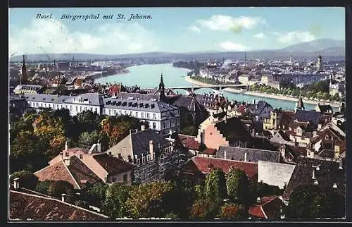 AK Basel, Bürgerspital mit Kirche St. Johann